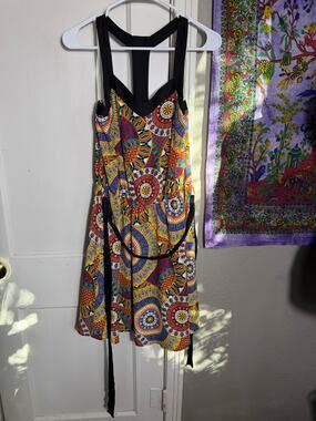 Ezra Colorful Boho Racerback Tie Waist Dress - Large